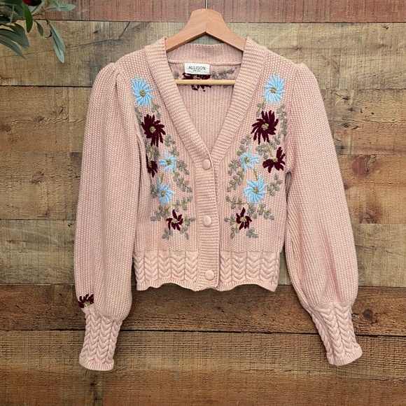 Allison New York Sweaters - Embroidered Cardigan Floral 3 Button by Allison New York PEACHY-PINK COLOR